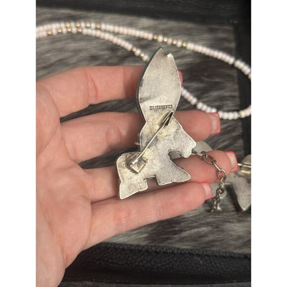 Vintage Sterling Silver Mexico Green Donkey Burro Brooch Double Duet Sweater Pin - Picture 10 of 12